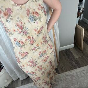 Vintage 90s Floral Sleeveless Midi Dress